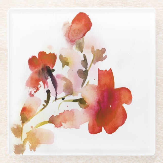 Posavasos De Vidrio Pinturas florales abstractas de la acuarela (Anverso)
