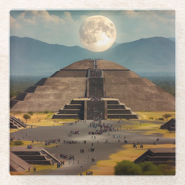 Posavasos De Vidrio Pirámide de la Luna, Teotihuacán, México Travel (Anverso)