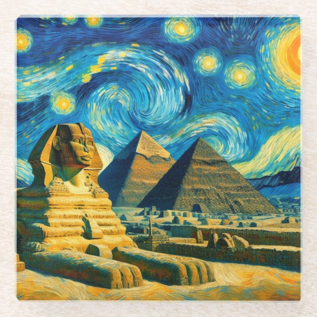 Posavasos De Vidrio Pirámides nocturnas estrelladas Esfinge Egipto (Anverso)