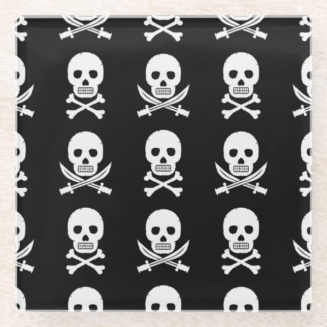 Posavasos De Vidrio Pirata Skulls Crossbone Seless Pattern (Anverso)