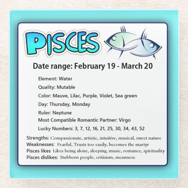 Posavasos De Vidrio Pisces Astrológico Horoscopio Zodiac Rótulo (Anverso)