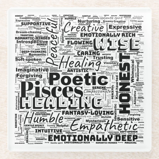 Posavasos De Vidrio Pisces Zodiac Word Cloud Inspiration (Anverso)