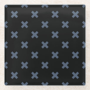 Posavasos De Vidrio Pisos cruzados de color azul-gris sobre negro