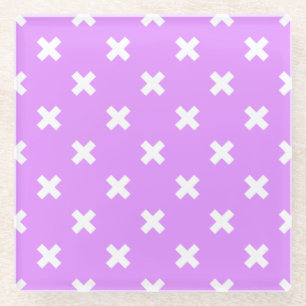 Posavasos De Vidrio Pisos de cruz blanca sobre lilac