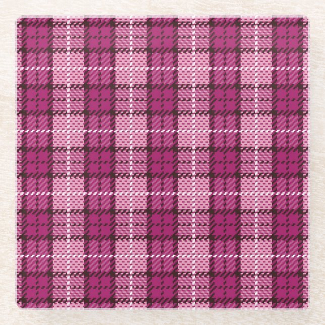 Posavasos De Vidrio Pixel Plaid_Magenta-Black (Anverso)
