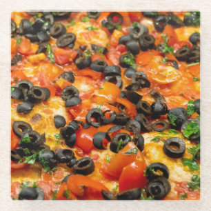 Posavasos De Vidrio Pizza con aceituna negra
