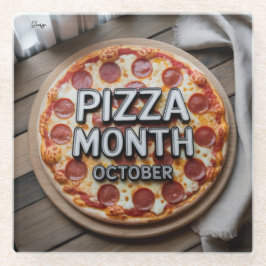 Posavasos De Vidrio Pizza Month October Glass Coaster 