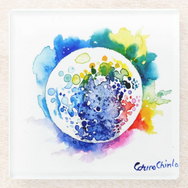 Posavasos De Vidrio Planeta colorido (Anverso)