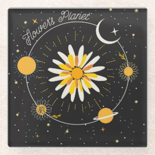 Posavasos De Vidrio Planetas Sun Moon: Arte Floral Gráfico