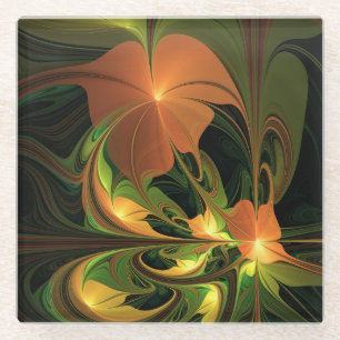 Posavasos De Vidrio Planta de fantasía abstracta verde herrumbre marró