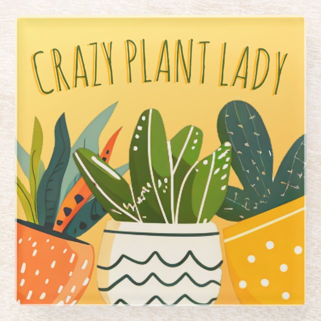 Posavasos De Vidrio Planta loca de moda Lady Boho Potted Plants (Anverso)