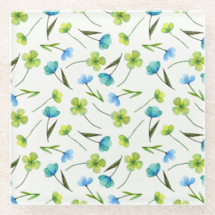 Posavasos De Vidrio Plantas acuarelas: Patrón floral sin foco.