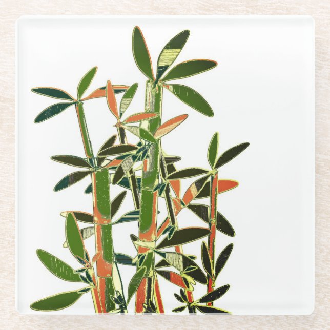 Posavasos De Vidrio Plantas chinas de bambú. Arte moderno (Anverso)