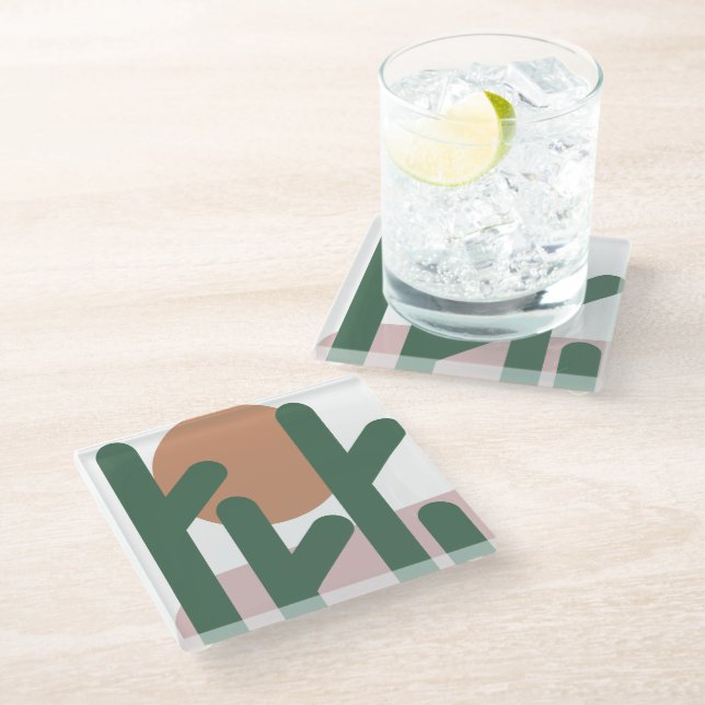 Posavasos De Vidrio Plantas de Cactus Deert Boho Rosa Verde (Angular)