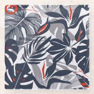 Posavasos De Vidrio Plantas de jungla: Orgánica floral sin foco