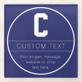 Posavasos De Vidrio Plantilla de nombre y monograma únicos | Azul mari