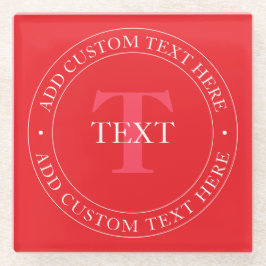 Posavasos De Vidrio Plantilla de texto circular elegante editable rojo
