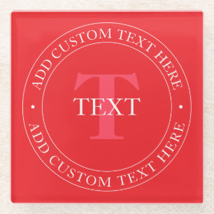 Posavasos De Vidrio Plantilla de texto circular elegante editable rojo