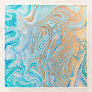 Posavasos De Vidrio Plata de mármol del oro de la turquesa, hermoso,