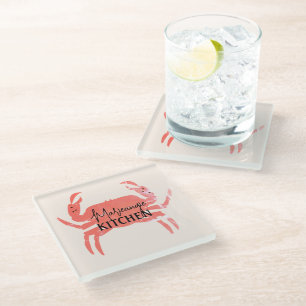 Posavasos De Vidrio Playa del Océano Cangrejo Crustáceo  