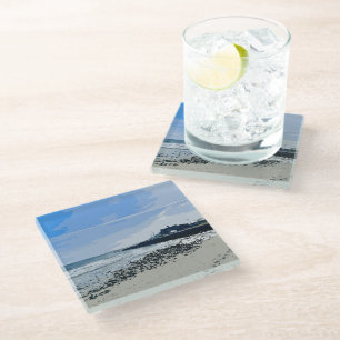Posavasos De Vidrio Playa del Pueblo Narragansett Rhode Island Pintada