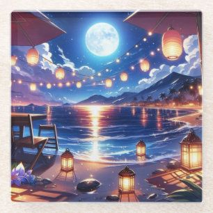 Posavasos De Vidrio Playa encantada con cuadros nocturnos
