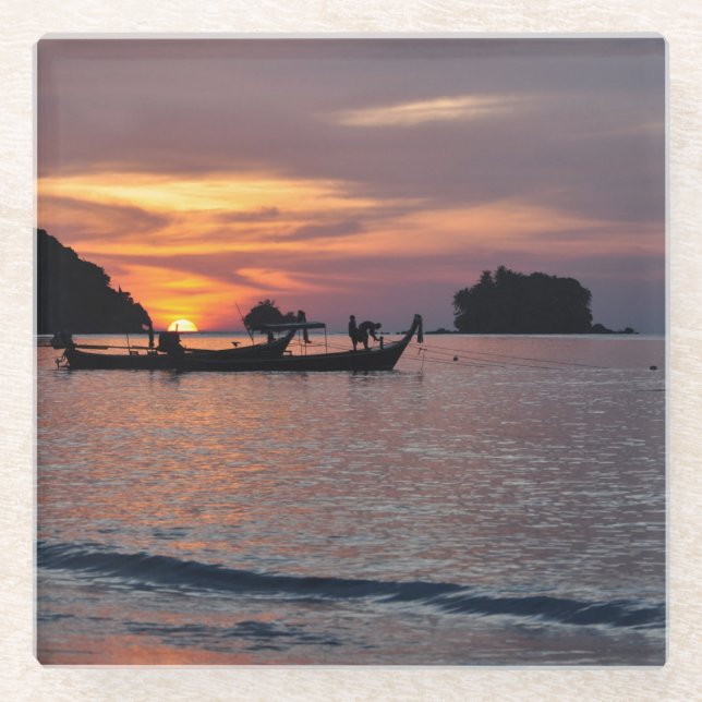 Posavasos De Vidrio Playa Nai Yang, Phuket, puesta de sol en Tailandia (Anverso)
