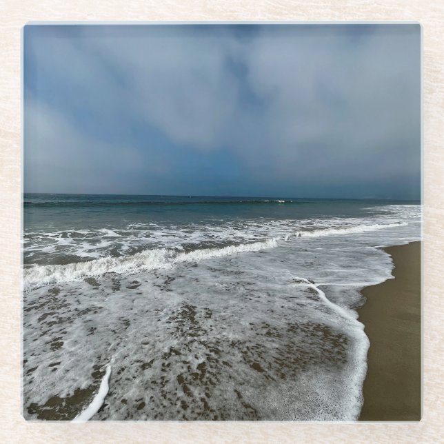 Posavasos De Vidrio Playa Santa Mónica en otoño. (Anverso)