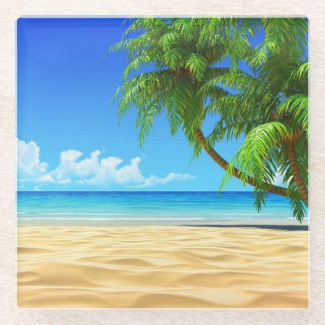 Posavasos De Vidrio Playa Tropical De Pascua De Vidrio (Anverso)