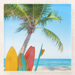 Posavasos De Vidrio Playa Tropical Surfboard
