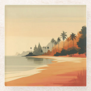 Posavasos De Vidrio Playa vintage/retro/tropical