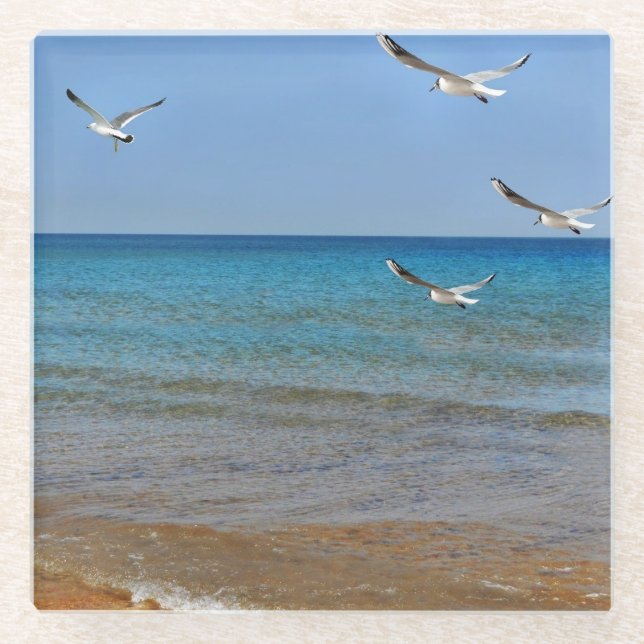 Posavasos De Vidrio Playa y gaviotas (Anverso)
