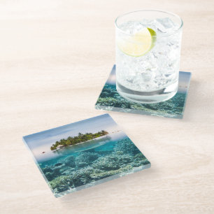 Posavasos De Vidrio Playas tropicales   Atolón Ari de Maldivas