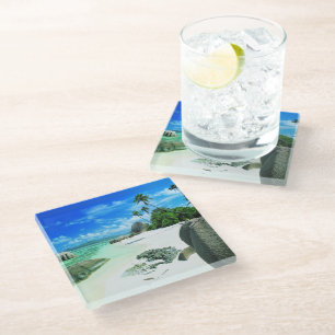 Posavasos De Vidrio Playas tropicales Isla de la Digue