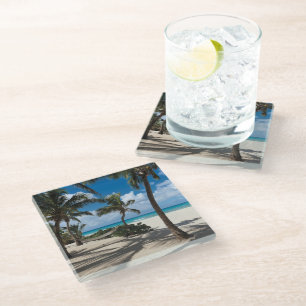 Posavasos De Vidrio Playas tropicales Playa de Anguila, palmera
