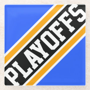 Posavasos De Vidrio PLAYOFFS Bandas de Carreras negras azul brillante