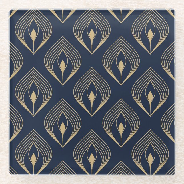 Posavasos De Vidrio Pluma de pavo real: Paisley floral (Anverso)