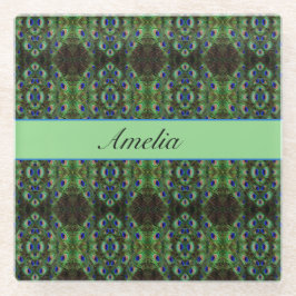 Posavasos De Vidrio Plumage real - Patrón de plumas de pavo real de lu