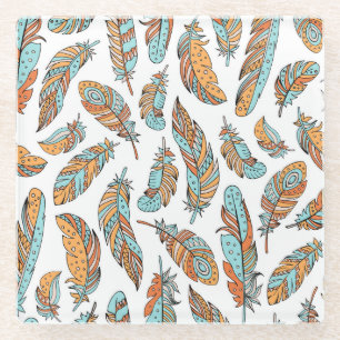 Posavasos De Vidrio Plumas decorativas: Arte Vintage de mano