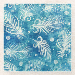 Posavasos De Vidrio Plumas dibujadas a mano: Patrón sin foco