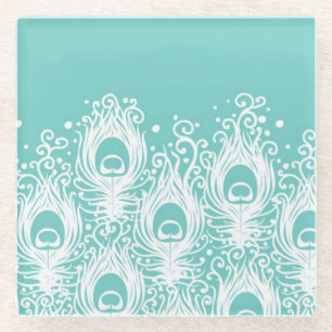 Posavasos De Vidrio Plumas suaves del pavo real