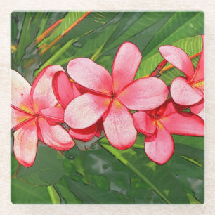 Posavasos De Vidrio Plumerias rosadas