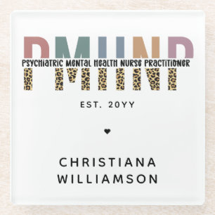 Posavasos De Vidrio PMHNP Leopard Print Psiquiátrica Mental Health NP