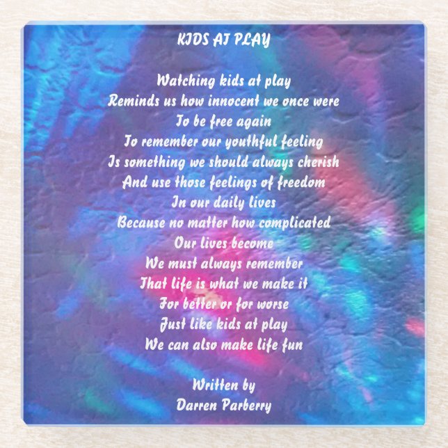 Posavasos De Vidrio Poema "Niños en juego" - Montaña rusa (Anverso)