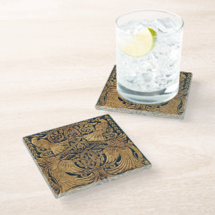 Posavasos De Vidrio Poesía del pavo real Art Nouveau
