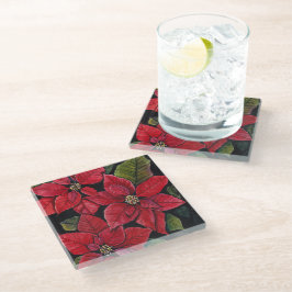 Posavasos De Vidrio Poinsettia vibrante en acuarela