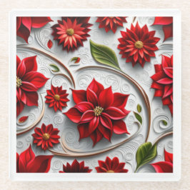 Posavasos De Vidrio Poinsettia y hojas