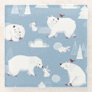 Posavasos De Vidrio Polar Bears Winter Vintage