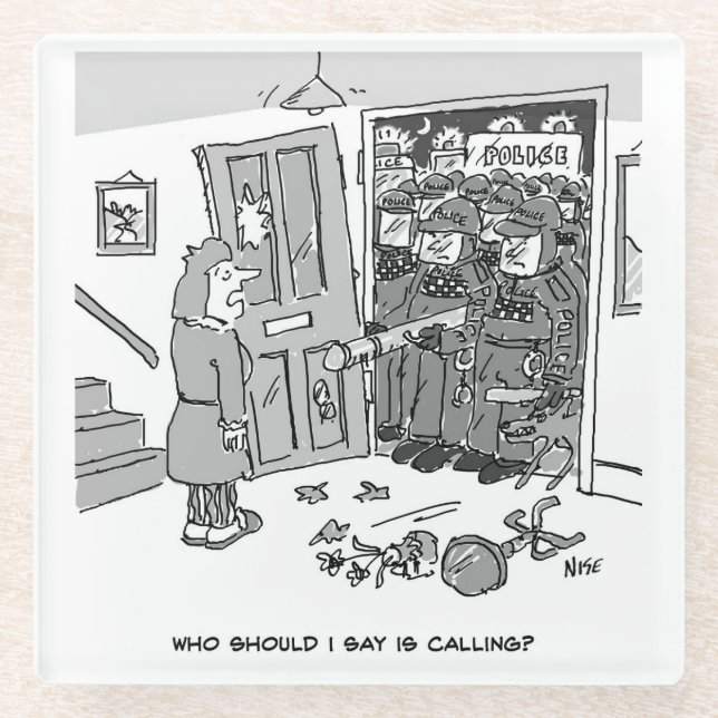 Posavasos De Vidrio Policía antidisturbios arremete contra una propied (Anverso)