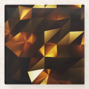 Posavasos De Vidrio Polígono dorado: representación abstracta 3D